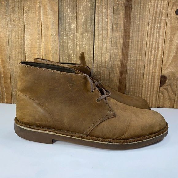 Clarks Bushacre Chukka Mens 13 Shoes Brown Leather Ankle Boots